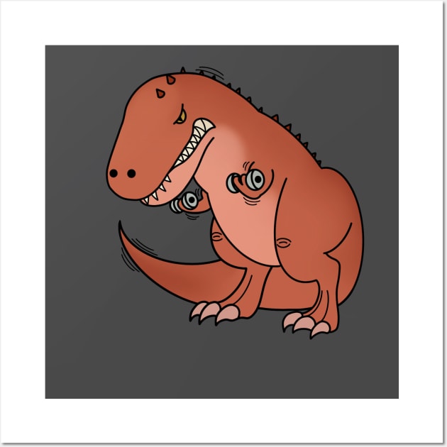 Funny T Rex lifting weights, Funny Dinosaur Wall Art by dukito